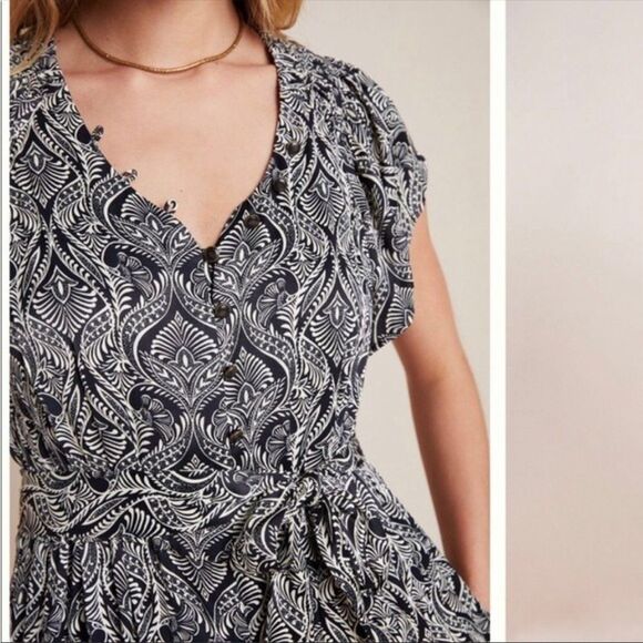 ANTHROPOLOGIE | Zadie Black & White Patterned Belted Jumpsuit Women’s Size 0 - Picture 3 of 14